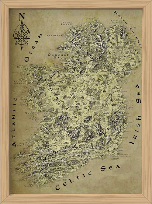 Ireland Fantasy Map LOTR Tolkien Framed Poster Print