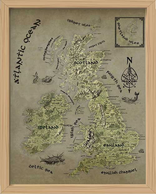 United Kingdom Fantasy Map LOTR Tolkien Framed Poster Print 