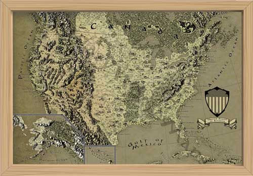 USA Fantasy Map LOTR Tolkien Framed Poster Print 